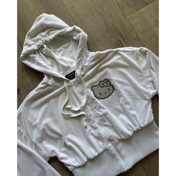 Rare Forever 21 X Hello Kitty Velour Bling Hoodie Sanrio Collection White Large - Picture 2 of 5